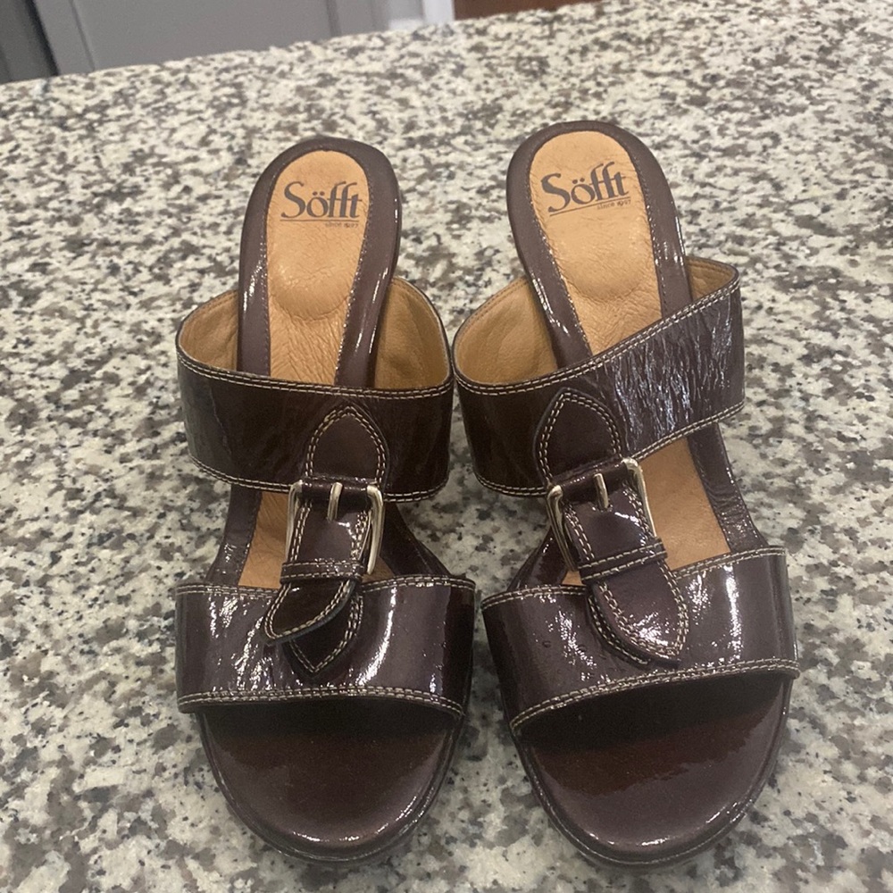 Sofft Brown Leather Wedge Heels